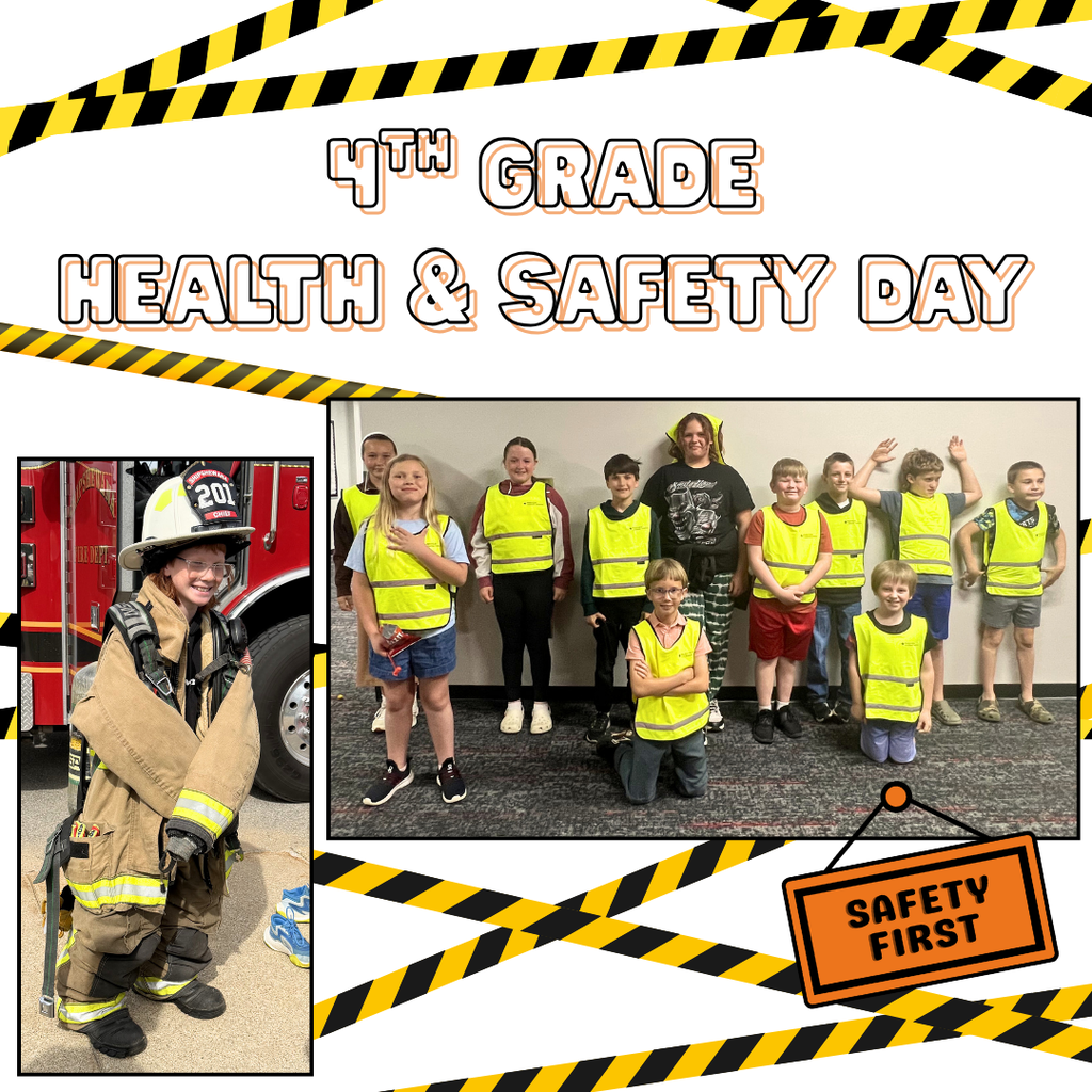 4th graders participating in a safety day with the fire, police, and health departments