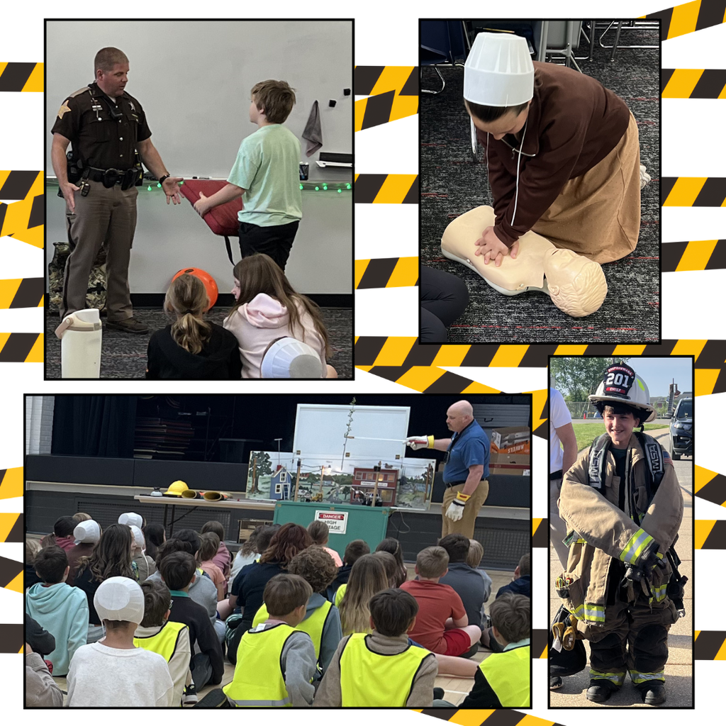 4th graders participating in a safety day with the fire, police, and health departments