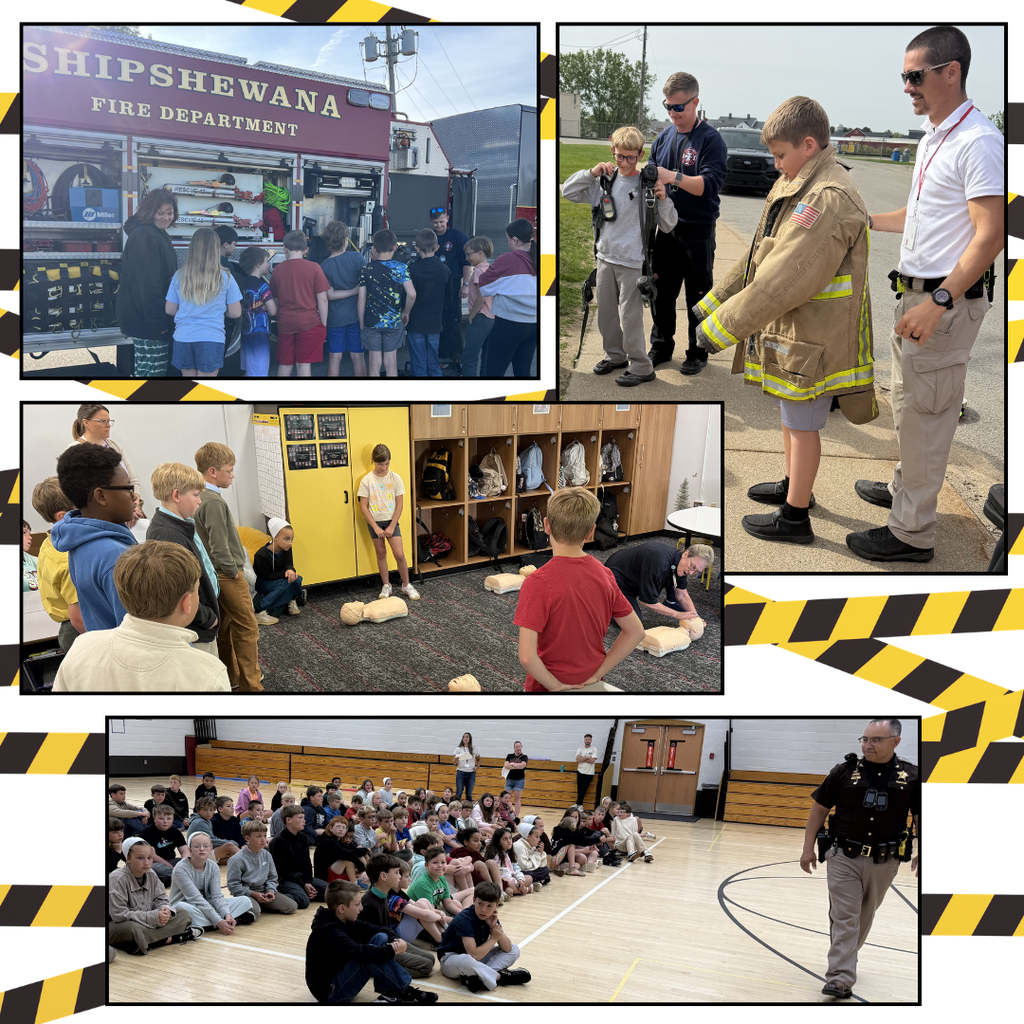 4th graders participating in a safety day with the fire, police, and health departments