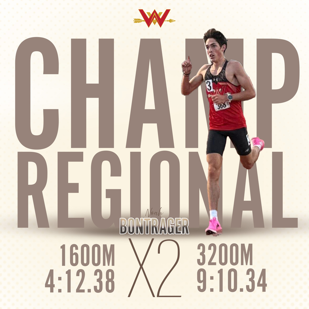 Noah Bontrager Regional Champion 5/28/26 1600 meter and 3200 meter
