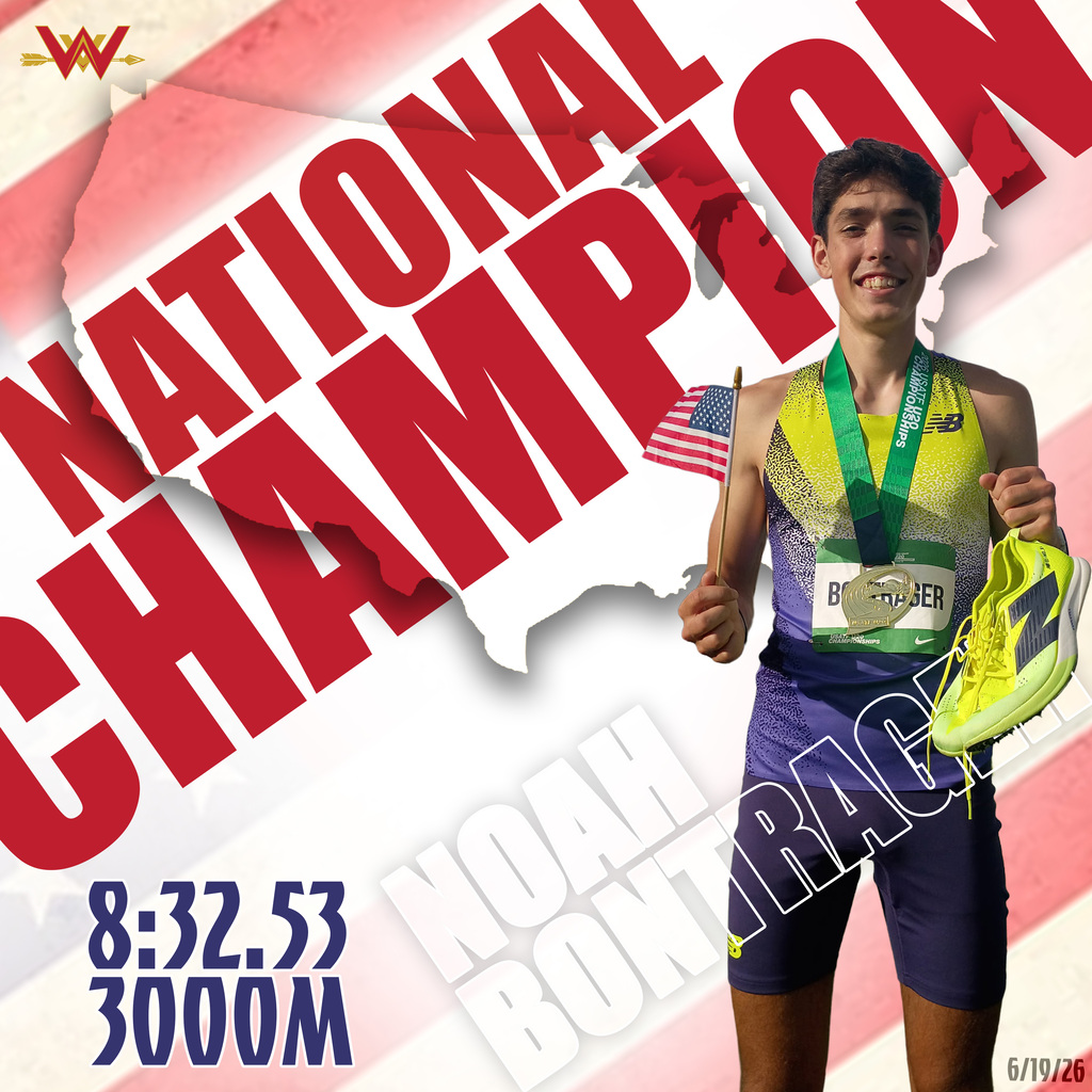 Noah Bontrager National Champion 3000 meter 8:32.53 6/19/26