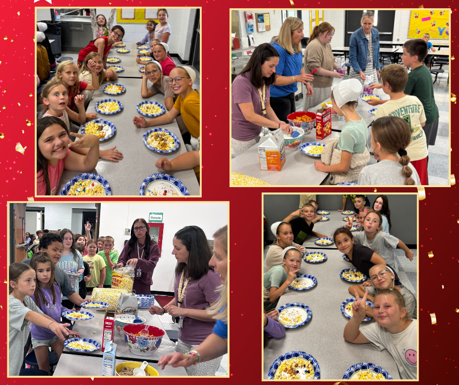 4th graders running through hallways and eating a special snack to celebrate passing IREAD 