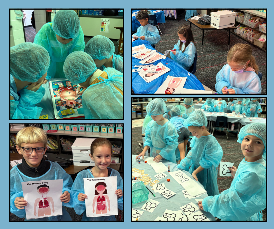 pictures of 1st graders doing activities for their surgery day