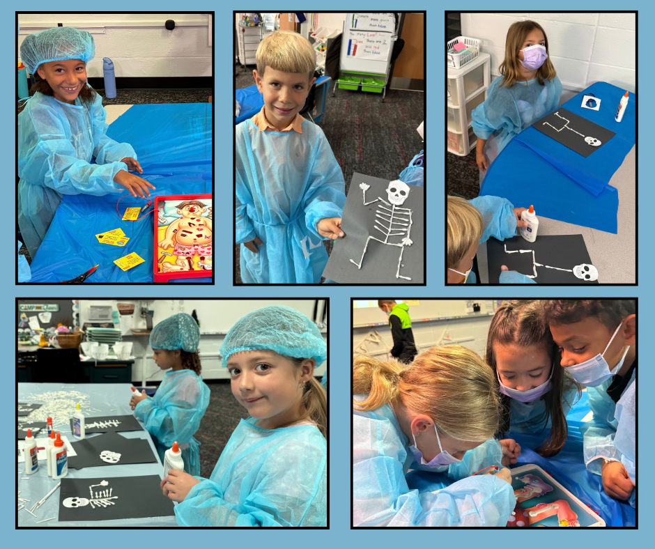 pictures of 1st graders doing activities for their surgery day
