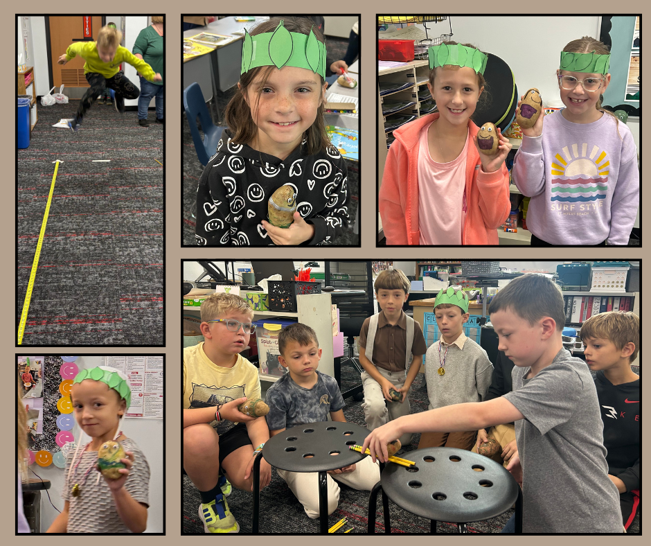 2nd graders participating in potato olympic activities