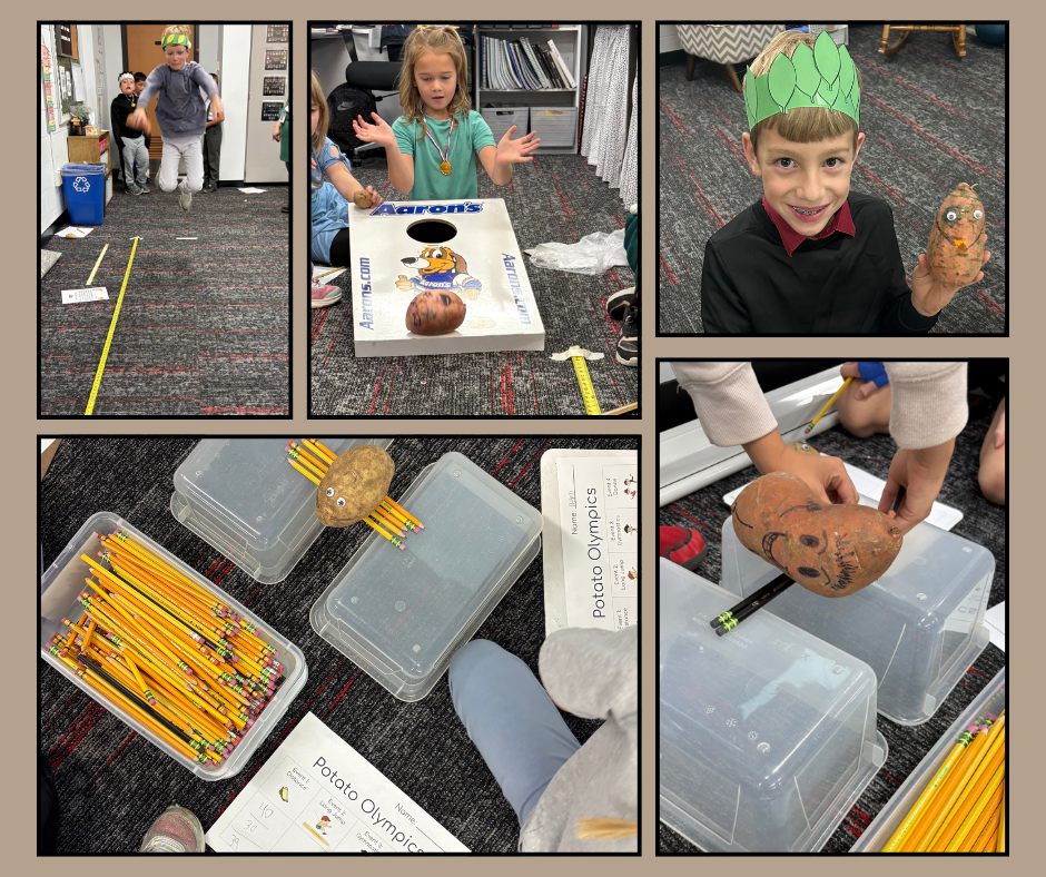 2nd graders participating in potato olympic activities