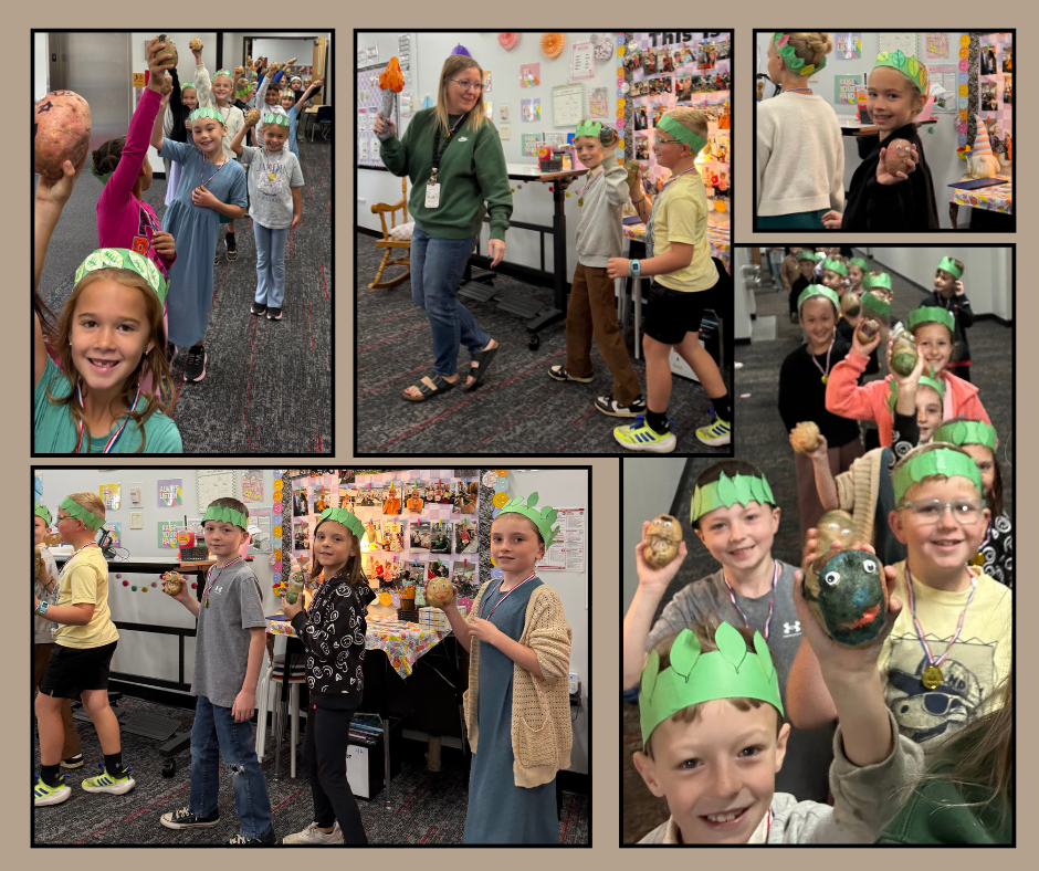 2nd graders participating in potato olympic activities