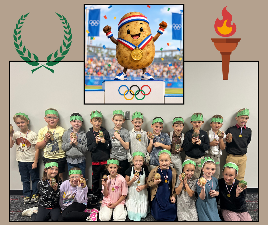 2nd graders participating in potato olympic activities