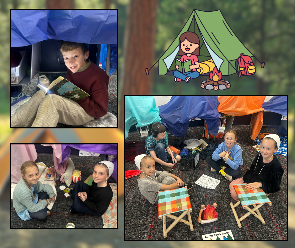 kids reading in pretend camping tents