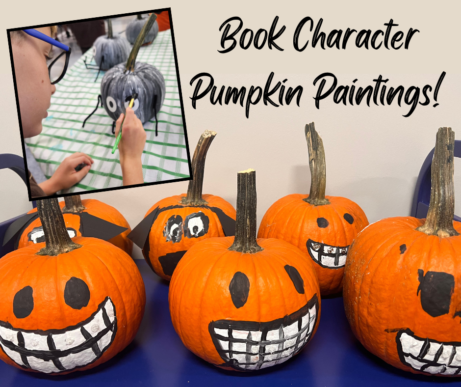 students painting pumpkins