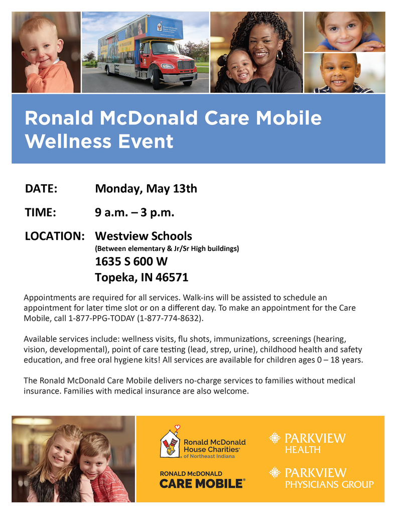 Ronald McDonald Care Mobile Wellness Event Flyer