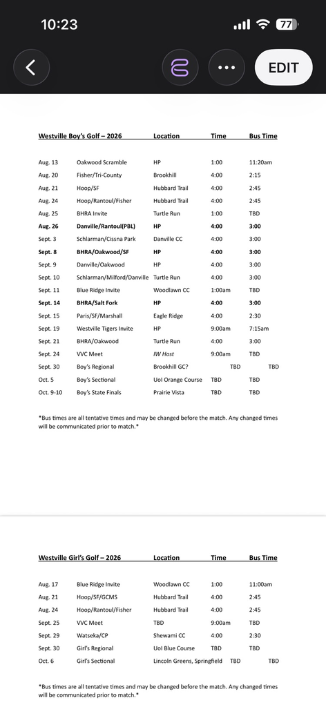 match schedule