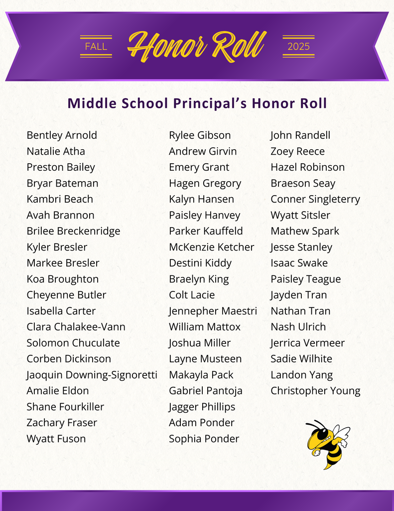 Fall Principals Honor Roll MS