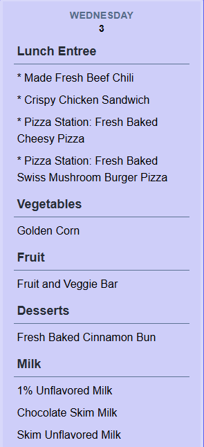 Sept. 3 Menu - High School