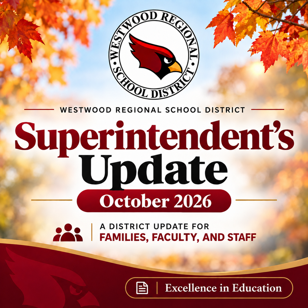 westwood logo with fall leaves and text to announce superintendent's update