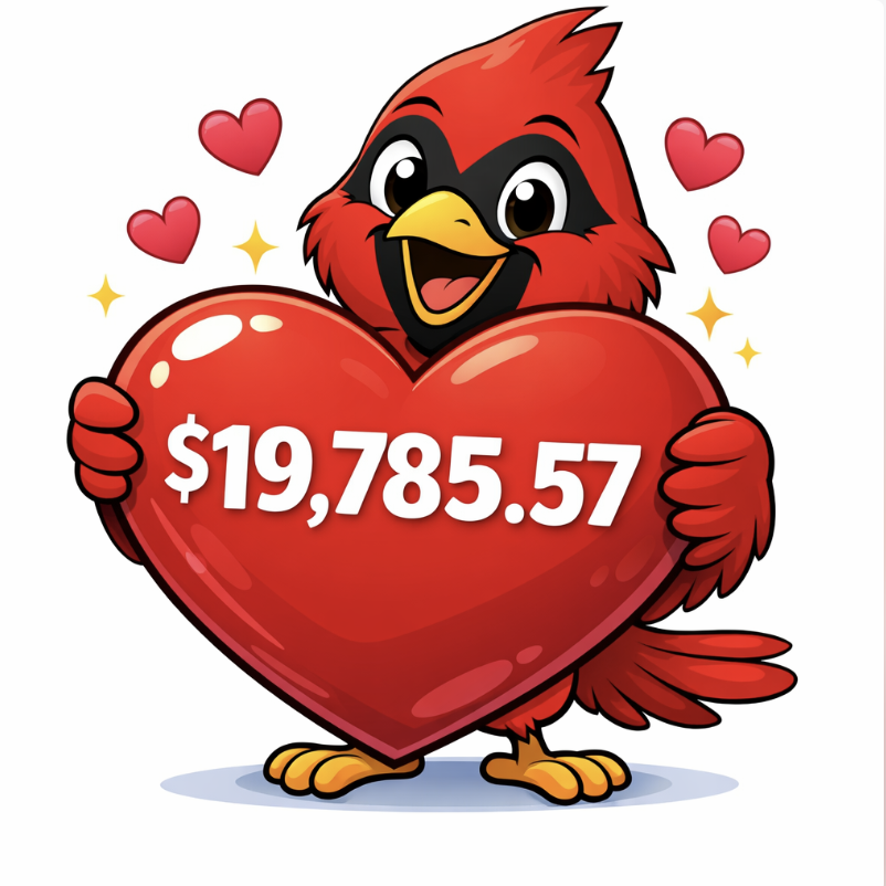 Cardinal showing JFG raised $19, 785.57 for the KHC! 