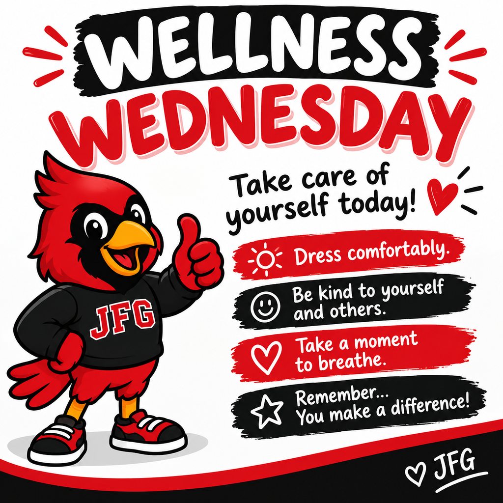 This Wednesday, our school will be celebrating Wellness Wednesday to promote kindness, self-care, and well-being! Students are encouraged to dress comfortably, practice being kind to themselves and others, and take a moment to pause, breathe, and make a positive difference. Even small acts of kindness can make a big impact! 😊 We look forward to creating a day filled with kindness, positivity, and wellness!