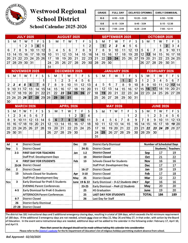 2025-2026 School Calendar