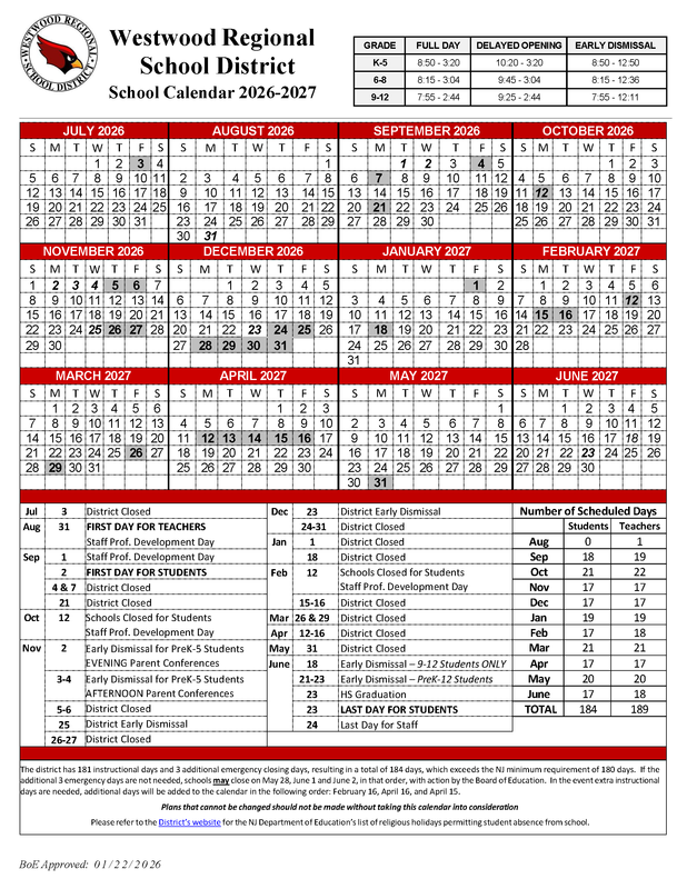 2026-2027 School Calendar