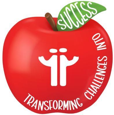 apple with two people holding books "Transforming challenges into success"