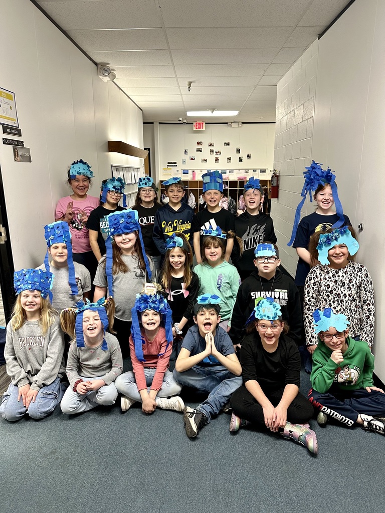 Mrs. Barcus' third grade class posing with their crazy hair creations. 