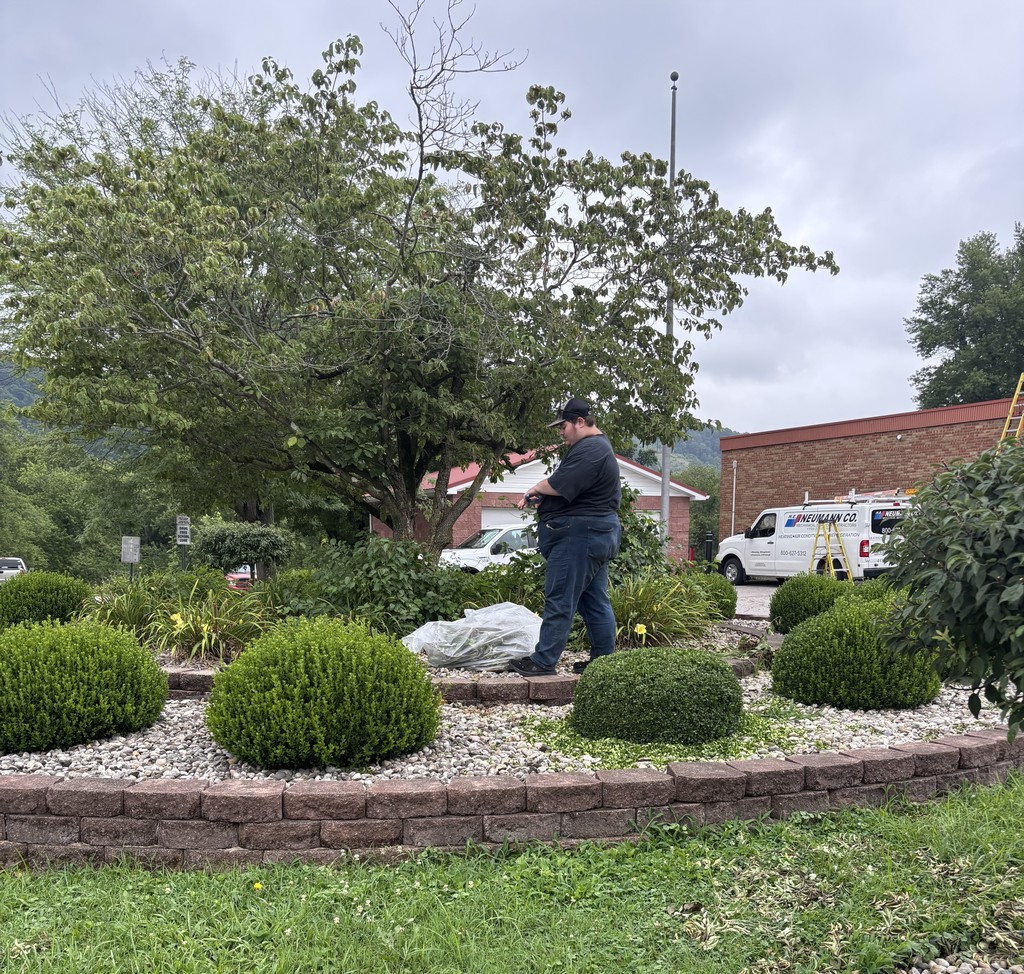 Devin working hard to make our entrance look nice!