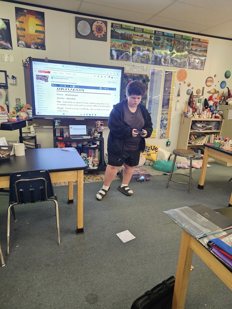 Mes Landis's Project Lead the Way class has been learning all about drones this week. They have practiced taking off and landing the drones, as well as, flying them around the room. The students have also worked in teams to create obstacle course to fly. The students have had fun and looking forward to competing in each other's obstacle courses.