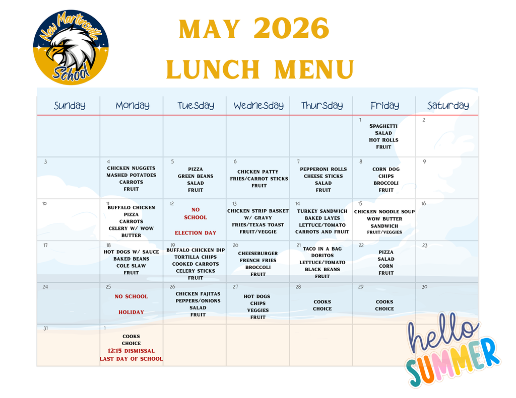 NMS May Lunch Menu