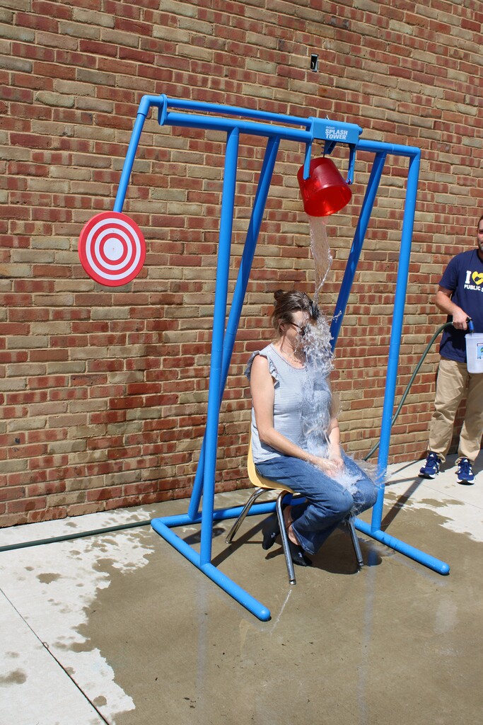 Water falling on teacher