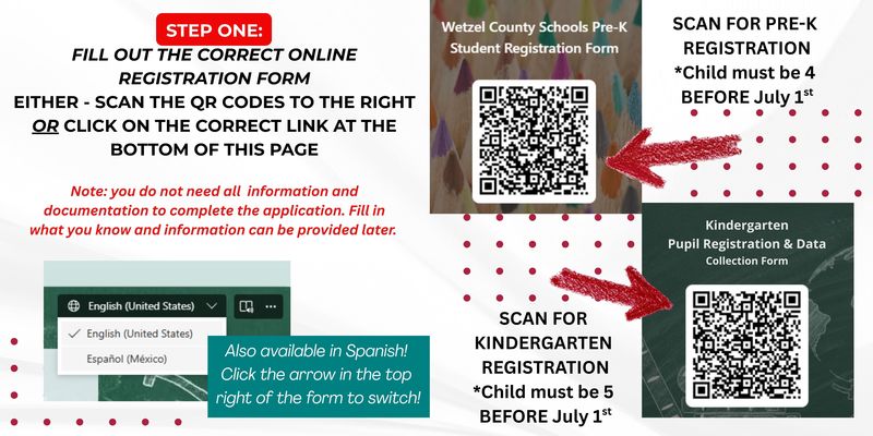 Step 1: fill out registration form for either Pre-K or K