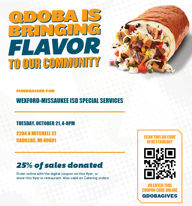 Qdoba fundraiser night 10-21-25 show QR code when ordering