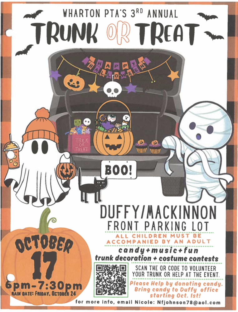 Wharton PTA 3rd Annual Trunk or Treat Flyer