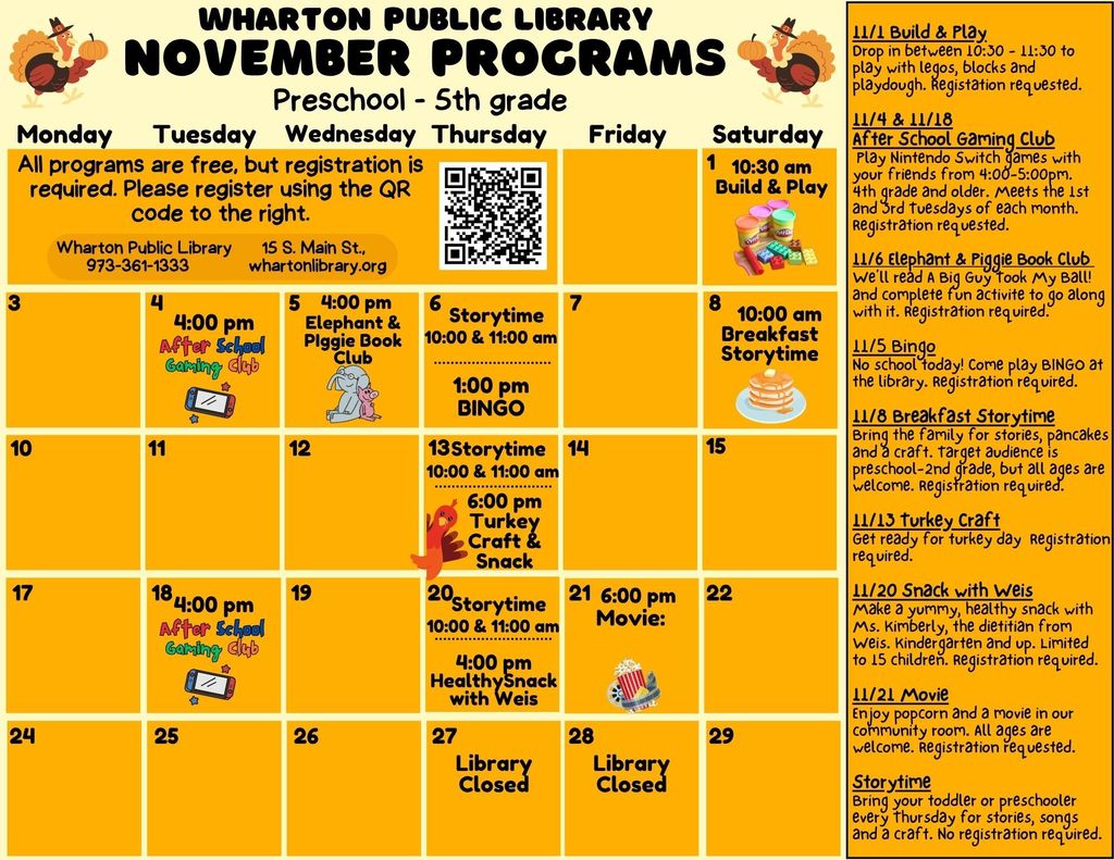 Wharton Public Library Programs - November