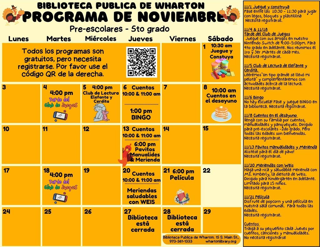 Wharton Public Library Programs - November