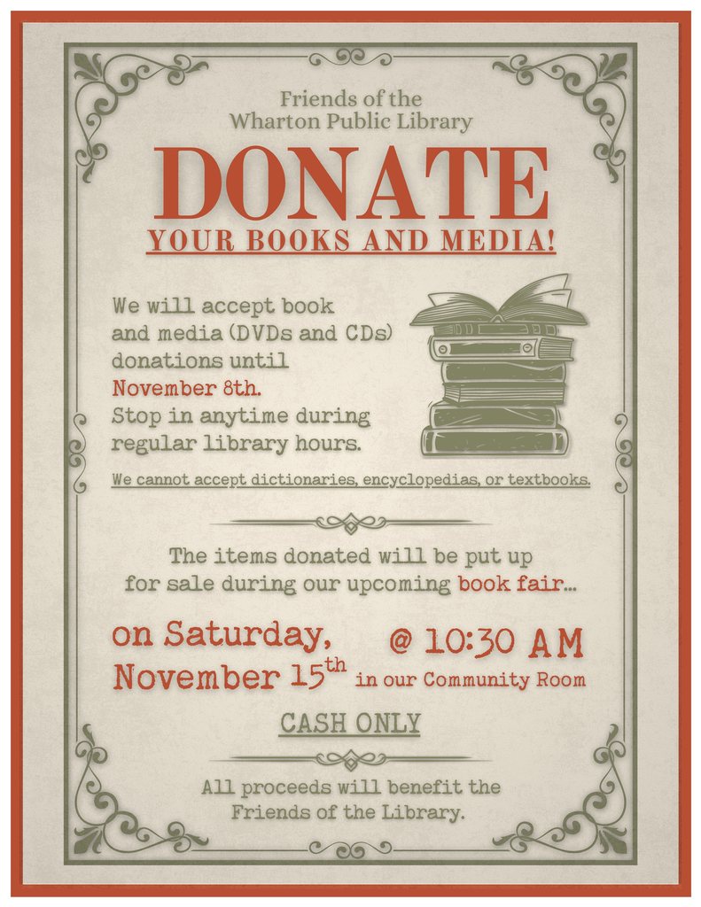 Friends of the Warton Public Library - Book donation flyer