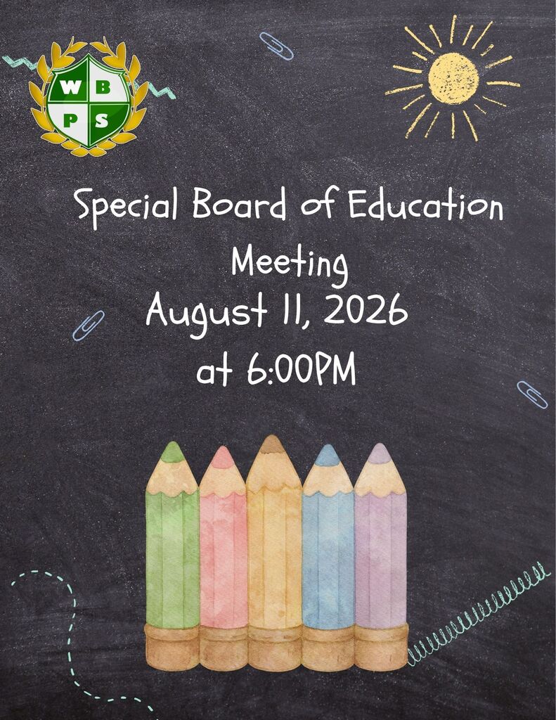 Blackboard with board of education meeting info
