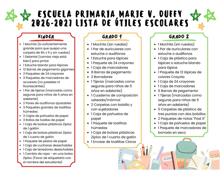 school supply list Spanish 