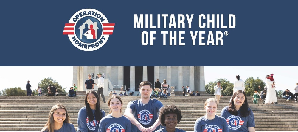 Operation Homefront: Military Child of the year. Students sitting in front of the Lincoln memorial