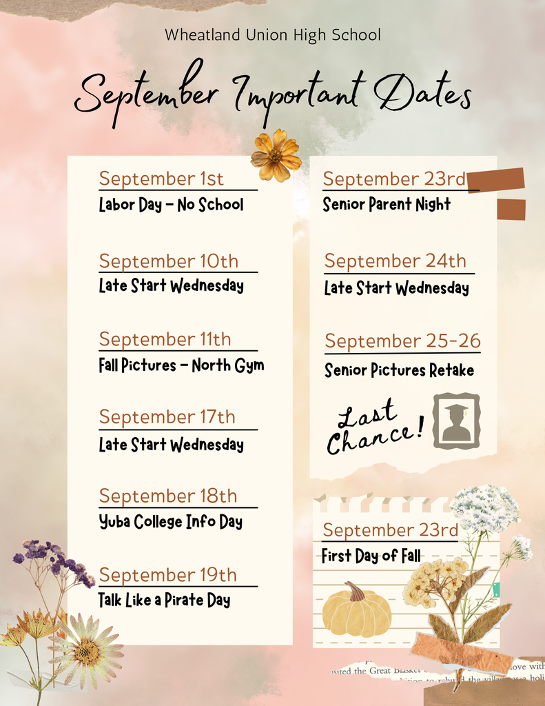September WUHS Important Dates