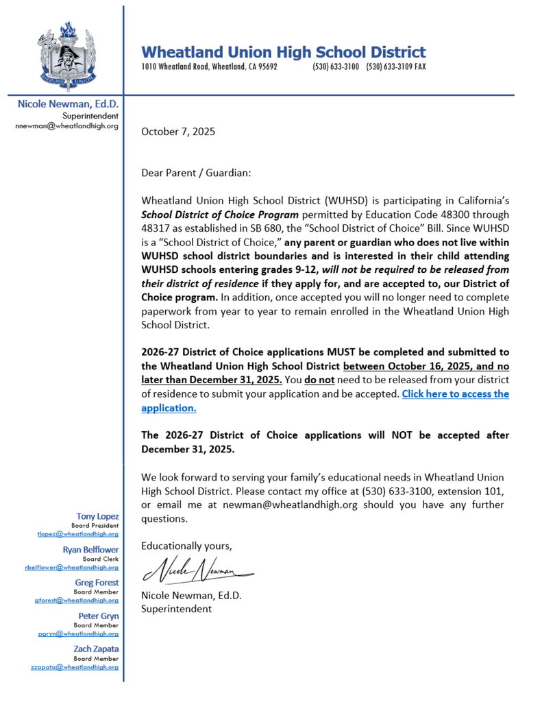 26-27 DOC Parent Letter