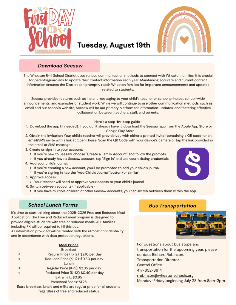 Back to school information