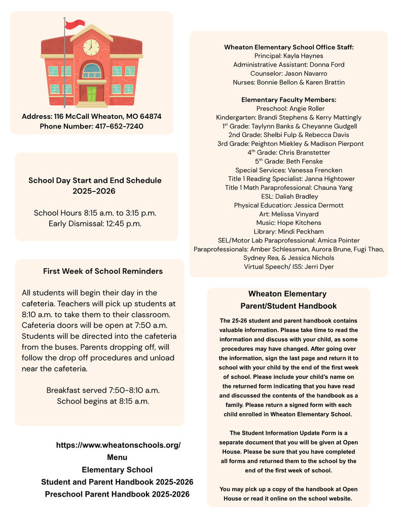 Back to school information