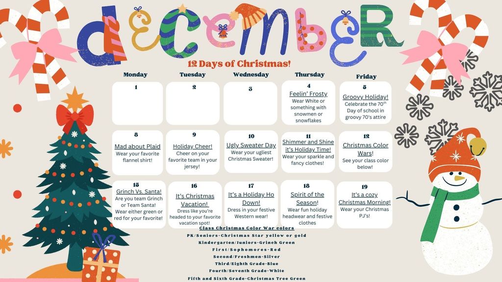 12 days of Christmas Elementary