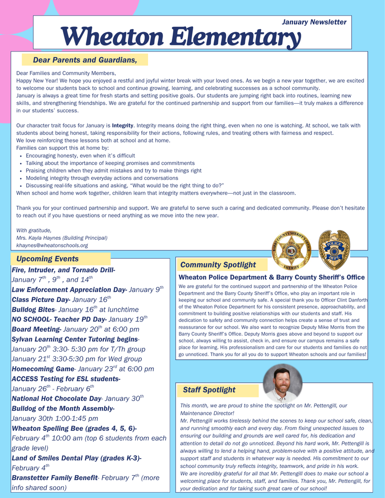 January Community Newsletter WES