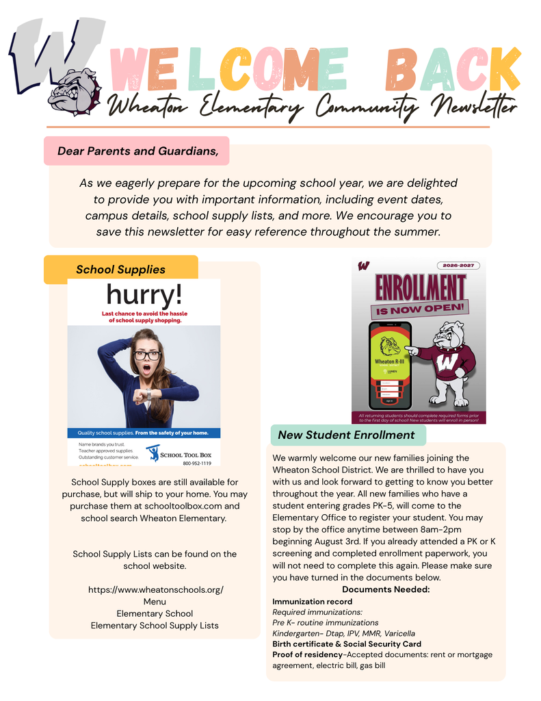 Welcome Back- School Supply Lists and New Student Enrollment