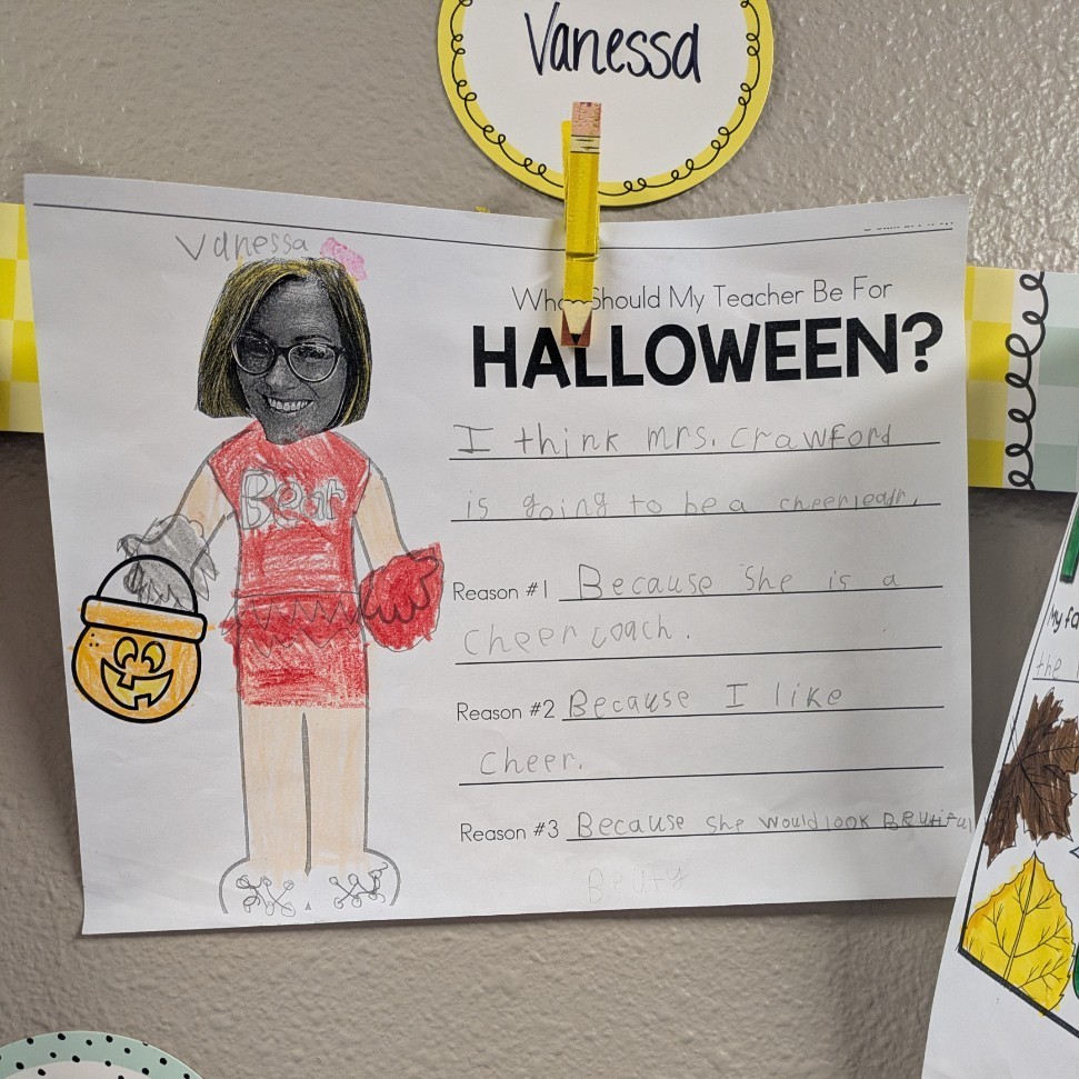 Vanessa thinks Ms.Crawfird should be a cheerleader.