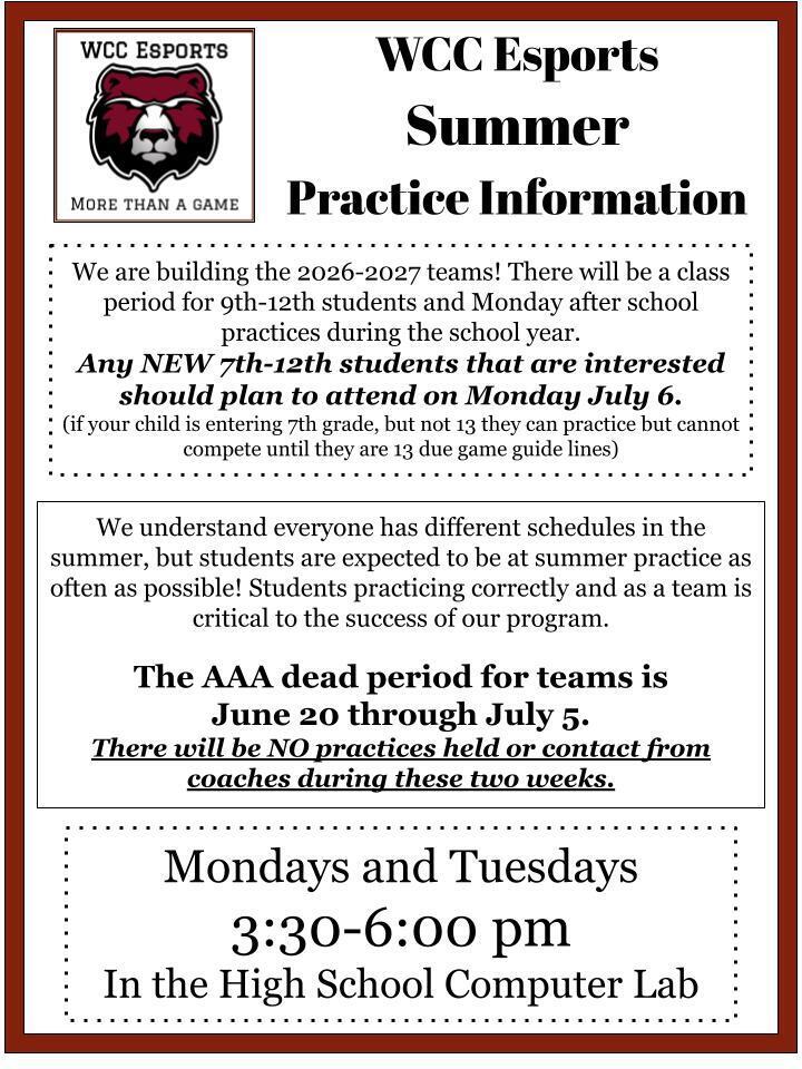 Any interested 7-12 students should make plans to attend summer practices or message Mr. Jones! 