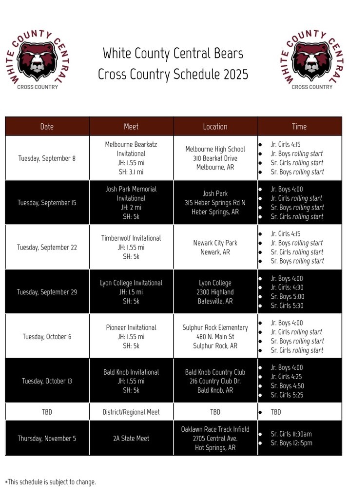 2026 XC Schedule