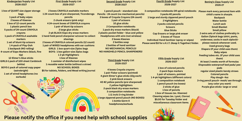 2026-2027 School Supply Lists!