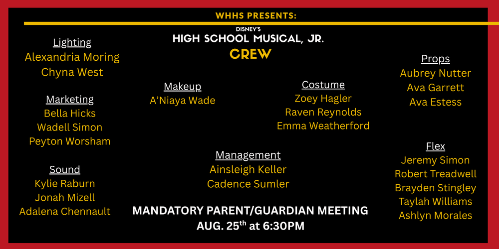 WHHS Presents Disney's High School Musical, Jr. - Crew